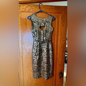 Holiday Party Dress. Tatyana Black and Gold, Sequin Backless Dress